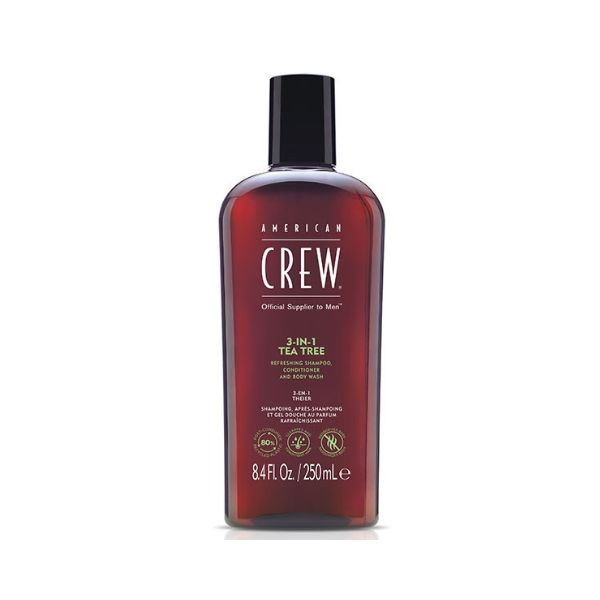 AMERICAN CREW 3-in-1 Arbre de thé shampoing, après-shampoing & gel douche 250ml