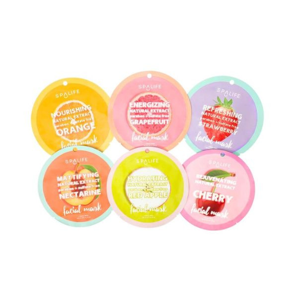 spalife Lot de 12 masques en tissu pour le visage SpaLife Fruit