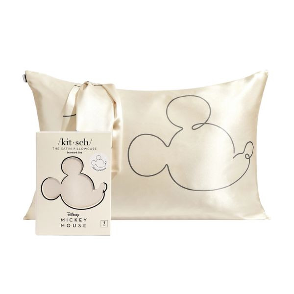 Kitsch Taie d'oreiller en satin Kitsch & Mickey et Minnie Mr. Mouse -Crème