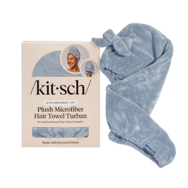 Kitsch Plush Microfiber Hair Towel Turban with Bow - Coastal Blue