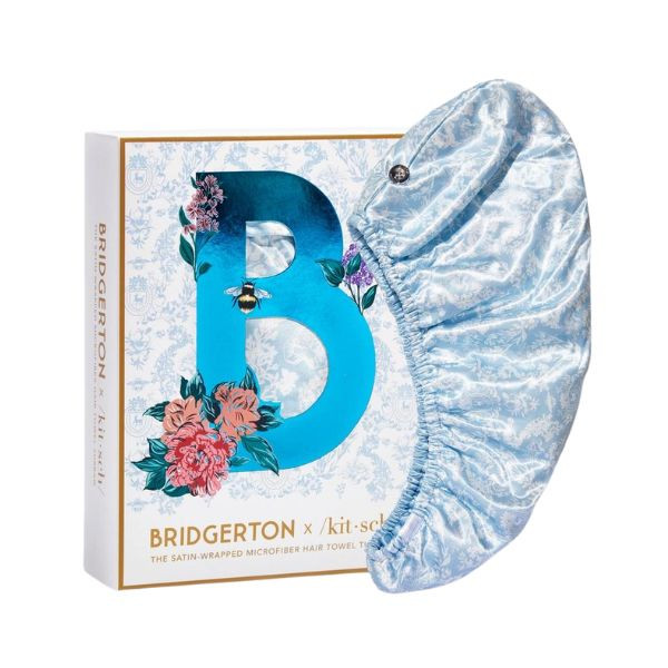 Kitsch x Bridgerton Satin Wrapped Hair Scarf in Blue Toile