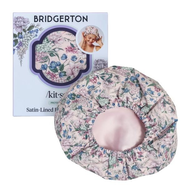 Kitsch Bonnet de douche flexible doublé de satin Bridgerton x Kitsch en Glycine